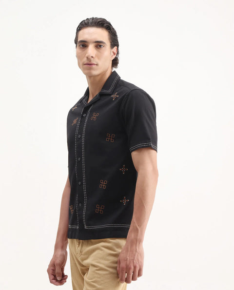 BUY RARE RABBIT RELAXED FIT EMBROIDERED SHIRT CHATE - BLACK
