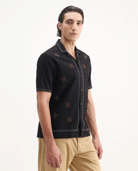 BUY RARE RABBIT RELAXED FIT EMBROIDERED SHIRT CHATE - BLACK