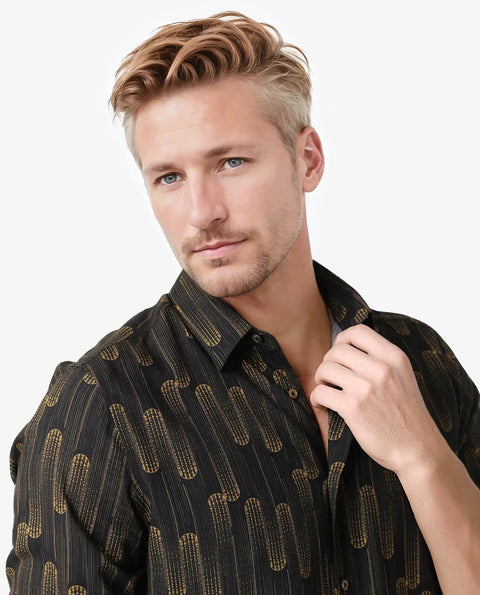 BUY RARE RABBIT REGULAR FIT ABSTRACT PRINT SHIRT MARSHEY - BLACK