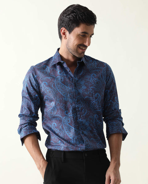 BUY RARE RABBIT REGULAR FIT PAISLEY PRINT SHIRT ENCHAN - NAVY