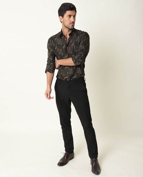 BUY RARE RABBIT REGULAR FIT ABSTRACT PRINT SHIRT MARSHEY - BLACK
