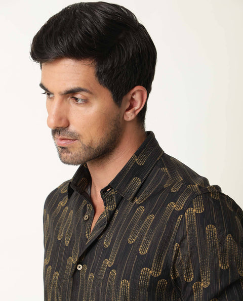 BUY RARE RABBIT REGULAR FIT ABSTRACT PRINT SHIRT MARSHEY - BLACK