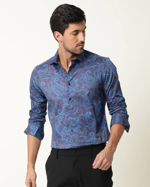 BUY RARE RABBIT REGULAR FIT PAISLEY PRINT SHIRT ENCHAN - NAVY