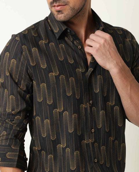 BUY RARE RABBIT REGULAR FIT ABSTRACT PRINT SHIRT MARSHEY - BLACK