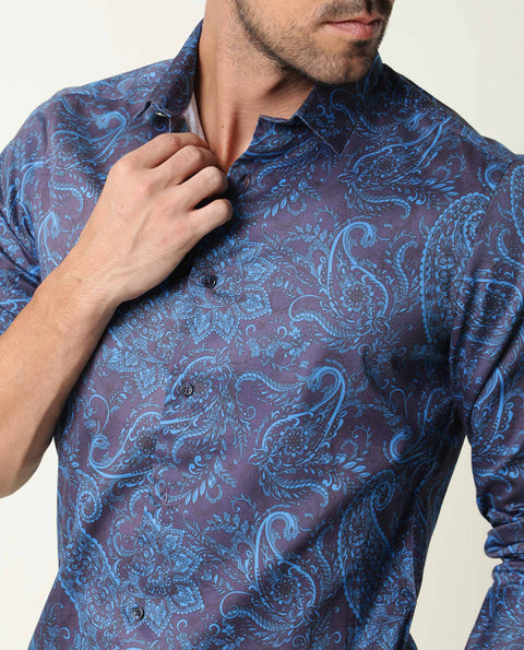 BUY RARE RABBIT REGULAR FIT PAISLEY PRINT SHIRT ENCHAN - NAVY