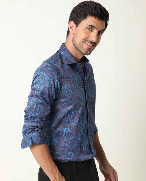 BUY RARE RABBIT REGULAR FIT PAISLEY PRINT SHIRT ENCHAN - NAVY