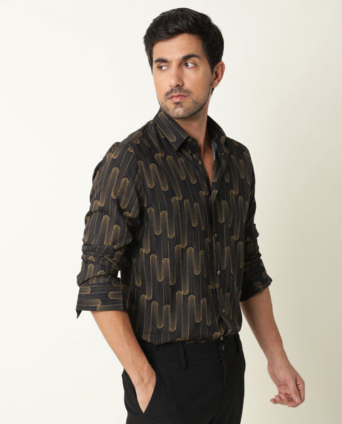 BUY RARE RABBIT REGULAR FIT ABSTRACT PRINT SHIRT MARSHEY - BLACK