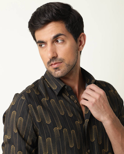 BUY RARE RABBIT REGULAR FIT ABSTRACT PRINT SHIRT MARSHEY - BLACK