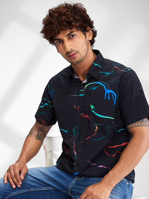 BUY SPYKAR BLACK HALF SLEEVES COTTON SLIM FIT PRINTED SHIRT FOR MEN