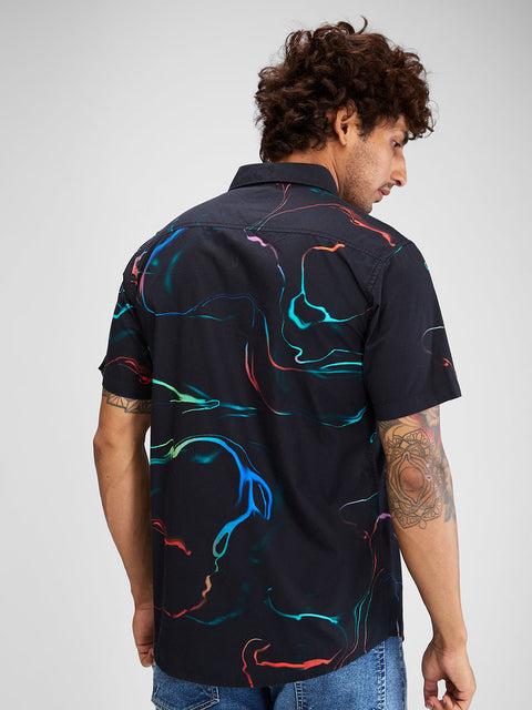 BUY SPYKAR BLACK HALF SLEEVES COTTON SLIM FIT PRINTED SHIRT FOR MEN