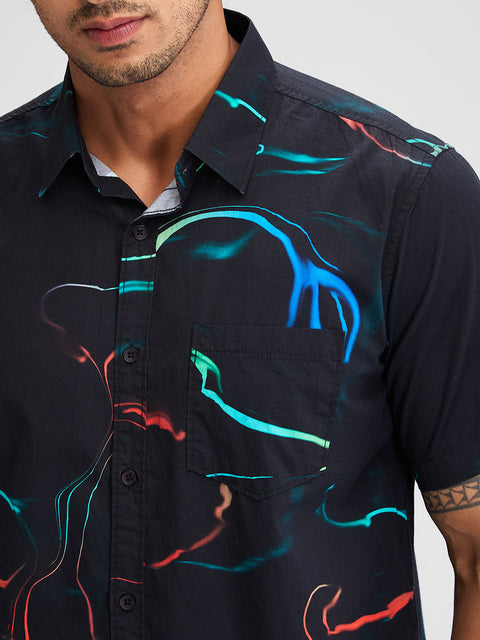 BUY SPYKAR BLACK HALF SLEEVES COTTON SLIM FIT PRINTED SHIRT FOR MEN