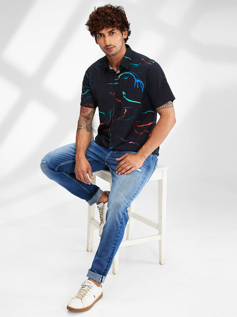 BUY SPYKAR BLACK HALF SLEEVES COTTON SLIM FIT PRINTED SHIRT FOR MEN