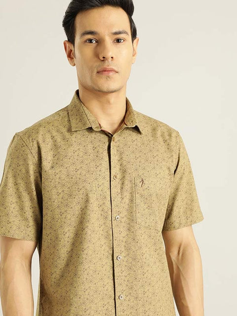 Indian Terrain Men khaki Printed Half Sleeve Cotton Shirt