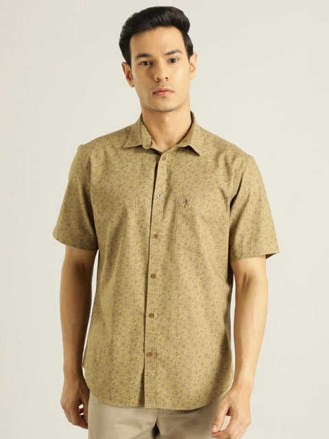 Indian Terrain Men khaki Printed Half Sleeve Cotton Shirt