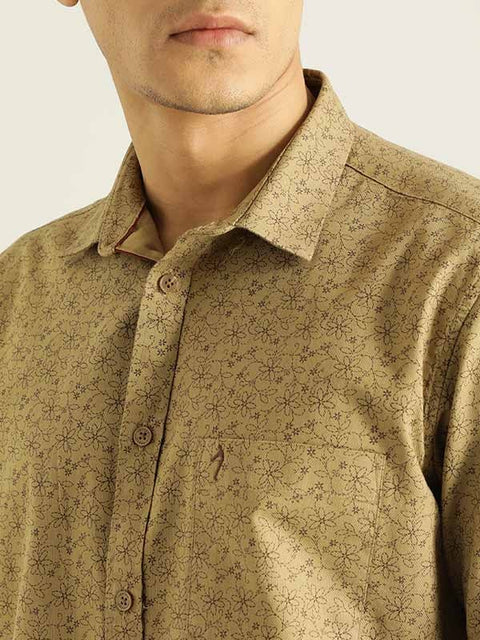 Indian Terrain Men khaki Printed Half Sleeve Cotton Shirt