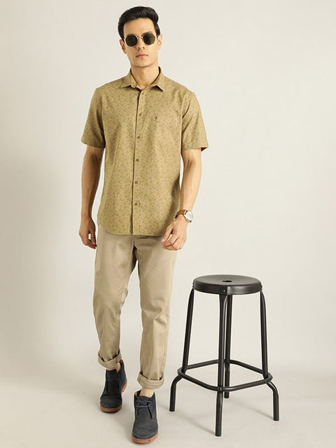 Indian Terrain Men khaki Printed Half Sleeve Cotton Shirt