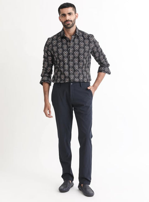 BUY RARE RABBIT MEN PRINTED REGULAR FIT CASUAL SHIRT - BLACK
