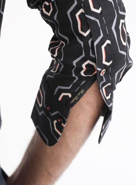 BUY RARE RABBIT MEN PRINTED REGULAR FIT CASUAL SHIRT - BLACK