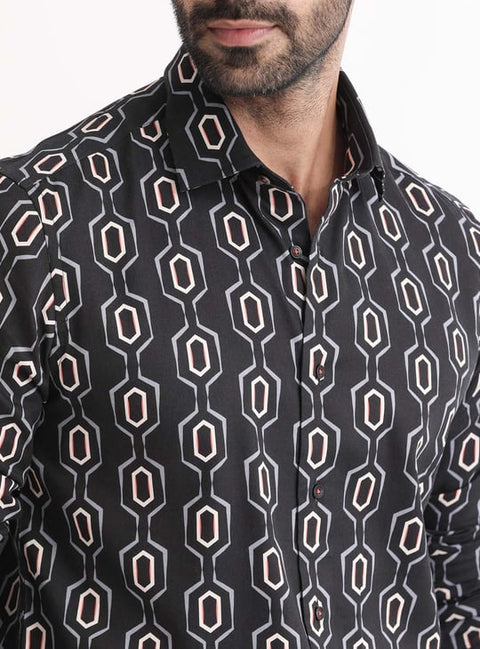 BUY RARE RABBIT MEN PRINTED REGULAR FIT CASUAL SHIRT - BLACK