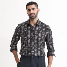 BUY RARE RABBIT MEN PRINTED REGULAR FIT CASUAL SHIRT - BLACK
