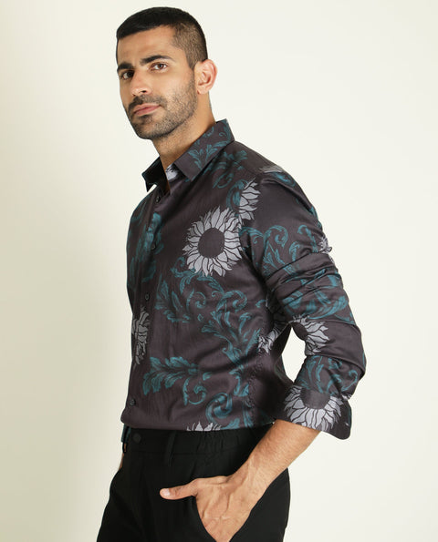 BUY RARE RABBIT REGULAR FIT FLORAL PRINT SHIRT SILBON - BLACK