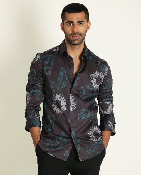 BUY RARE RABBIT REGULAR FIT FLORAL PRINT SHIRT SILBON - BLACK