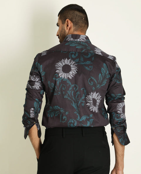 BUY RARE RABBIT REGULAR FIT FLORAL PRINT SHIRT SILBON - BLACK