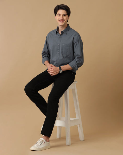 Linen Club Studio Men's Blended Linen Grey Solid Contemporary Fit Full Sleeve Casual Shirt