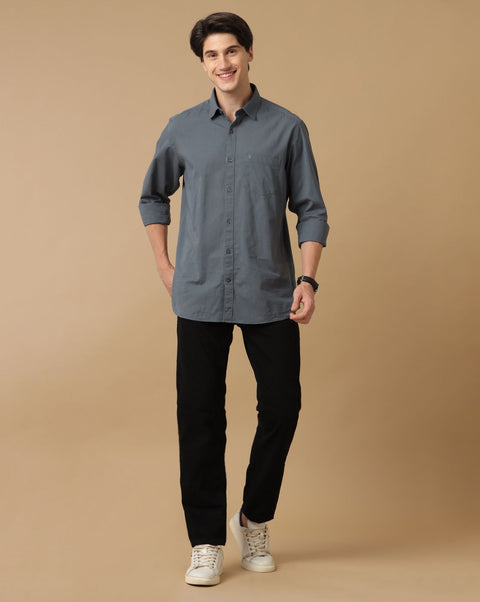 Linen Club Studio Men's Blended Linen Grey Solid Contemporary Fit Full Sleeve Casual Shirt
