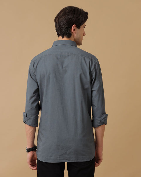 Linen Club Studio Men's Blended Linen Grey Solid Contemporary Fit Full Sleeve Casual Shirt