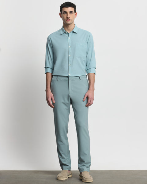 Mufti Turquoise Cotton Linen Plain Slim Fit Casual Shirt