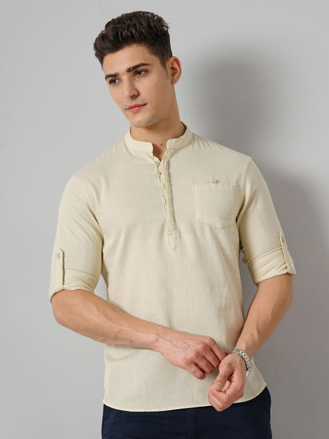 BUY Celio Classic Mandarin Collar Roll-Up Sleeves Cotton Casual Shirt