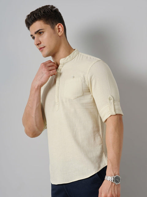 BUY Celio Classic Mandarin Collar Roll-Up Sleeves Cotton Casual Shirt