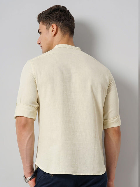 BUY Celio Classic Mandarin Collar Roll-Up Sleeves Cotton Casual Shirt