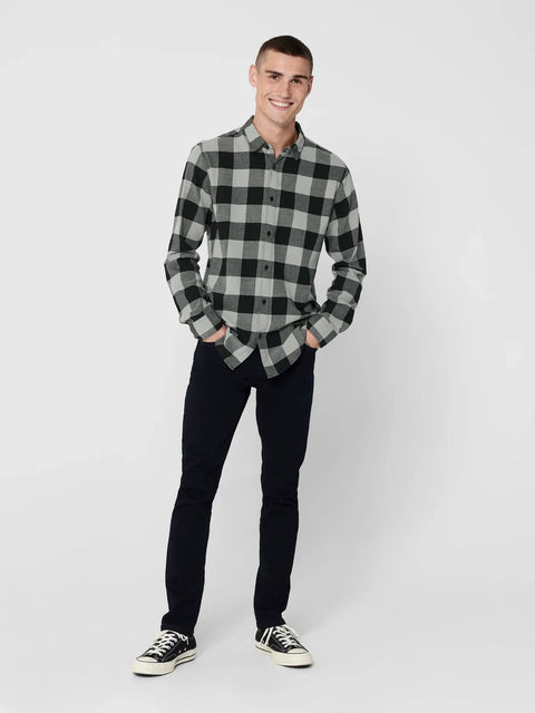 Only & Sons Checkered Lumberjack Shirt Essential Long Sleeve Plaid Flannel Top Leisure Slim Blouse Cotton ONSGUDMUND