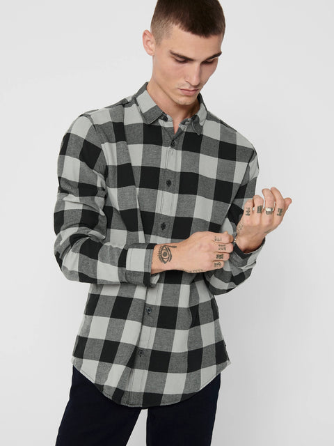 Only & Sons Checkered Lumberjack Shirt Essential Long Sleeve Plaid Flannel Top Leisure Slim Blouse Cotton ONSGUDMUND