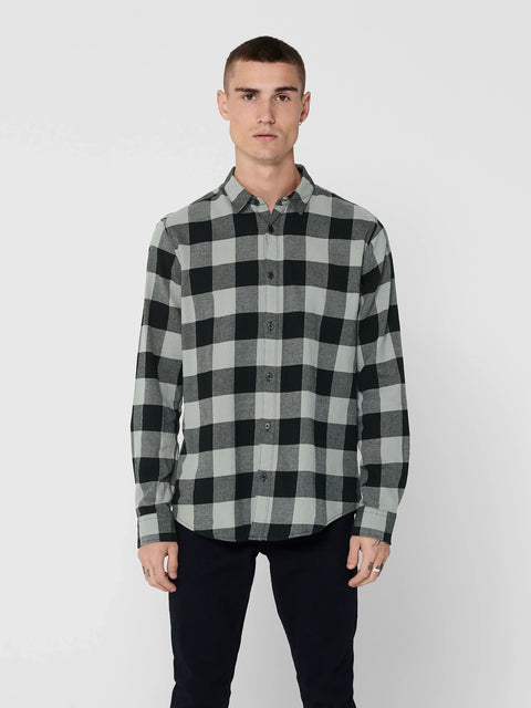 Only & Sons Checkered Lumberjack Shirt Essential Long Sleeve Plaid Flannel Top Leisure Slim Blouse Cotton ONSGUDMUND