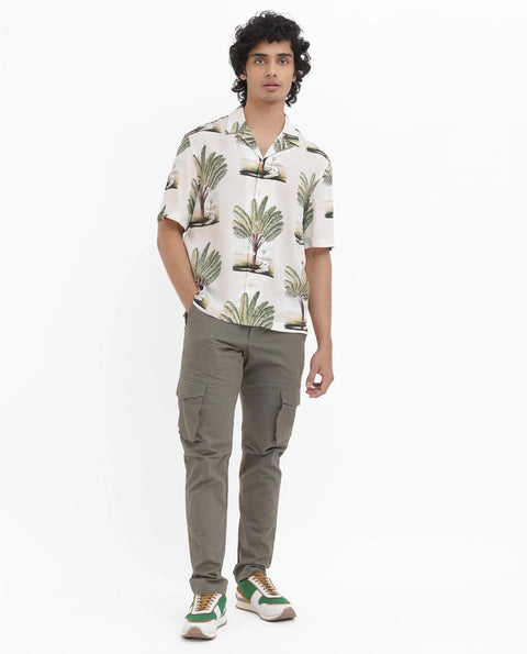 RARE RABBIT CUBAN COLLAR TROPICAL PRINT SHIRT PALAMO - BEIGE