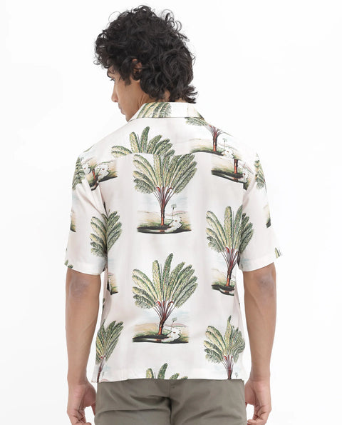 RARE RABBIT CUBAN COLLAR TROPICAL PRINT SHIRT PALAMO - BEIGE