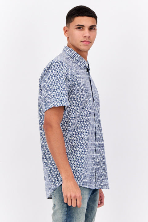 Peter Werth Men Regular Fit Short Sleeve All Over Printed Casual Shirt, White