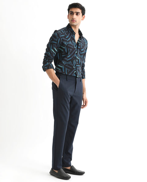 RARE RABBIT REGULAR FIT ABSTRACT PRINT SHIRT BALLET - BLACK