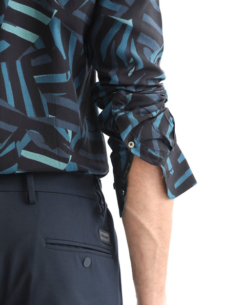 RARE RABBIT REGULAR FIT ABSTRACT PRINT SHIRT BALLET - BLACK