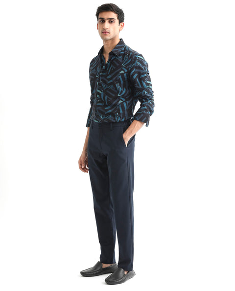 RARE RABBIT REGULAR FIT ABSTRACT PRINT SHIRT BALLET - BLACK