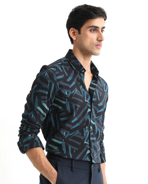 RARE RABBIT REGULAR FIT ABSTRACT PRINT SHIRT BALLET - BLACK