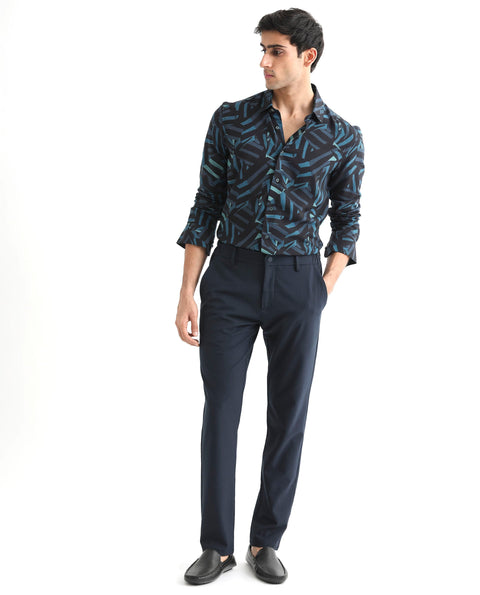 RARE RABBIT REGULAR FIT ABSTRACT PRINT SHIRT BALLET - BLACK
