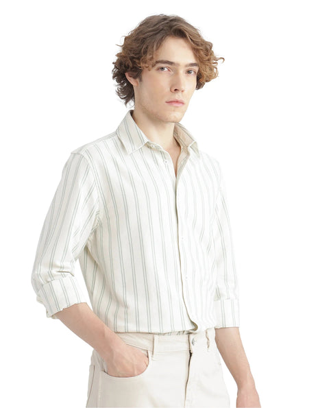 RARE RABBIT REGULAR FIT STRIPED PRINT SHIRT LORW - PASTEL GREEN