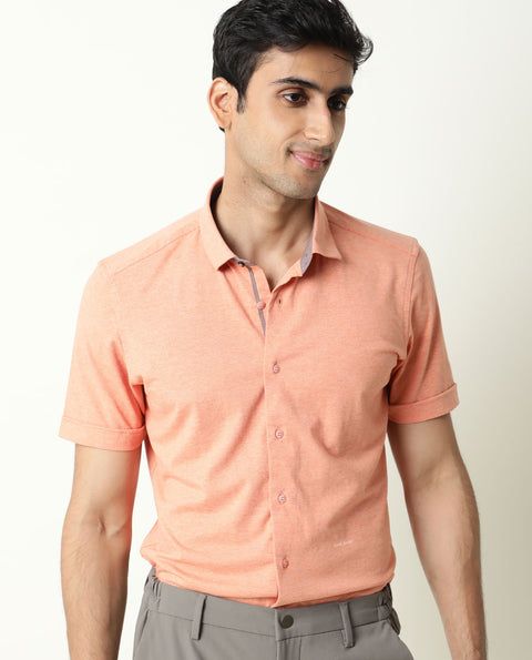 RARE RABBIT REGULAR FIT PLAIN SHIRT MIRAJ - ORANGE