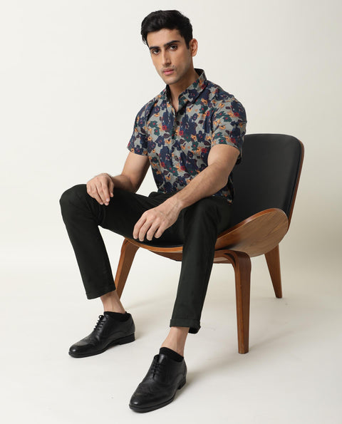 RARE RABBIT REGULAR FIT FLORAL PRINT SHIRT VISHH - GREEN