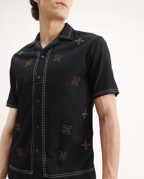 BUY RARE RABBIT RELAXED FIT EMBROIDERED SHIRT BLACK