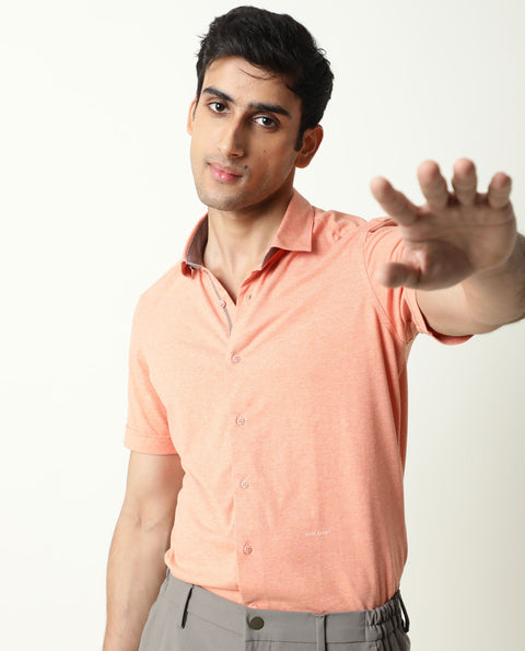 RARE RABBIT REGULAR FIT PLAIN SHIRT MIRAJ - ORANGE